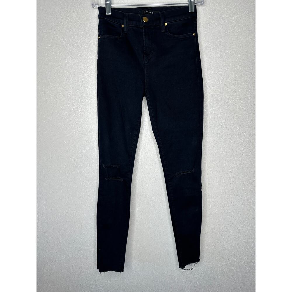 J Brand Alana Dark Blue Mercy Distressed Knee Raw Hem Skinny Jeans 24